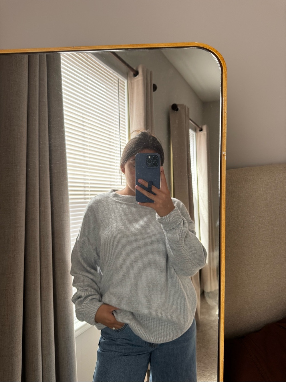 aerie Light Gray Waffle Knit Pullover